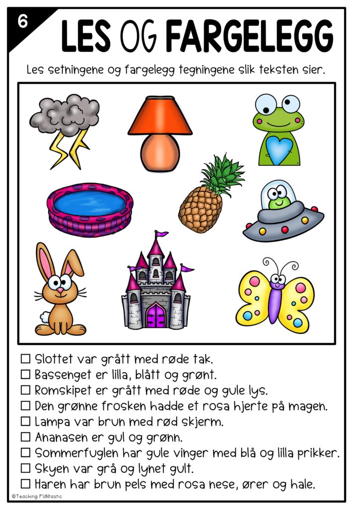 Farg og tegn etter instruksjon - Teaching Funtastic