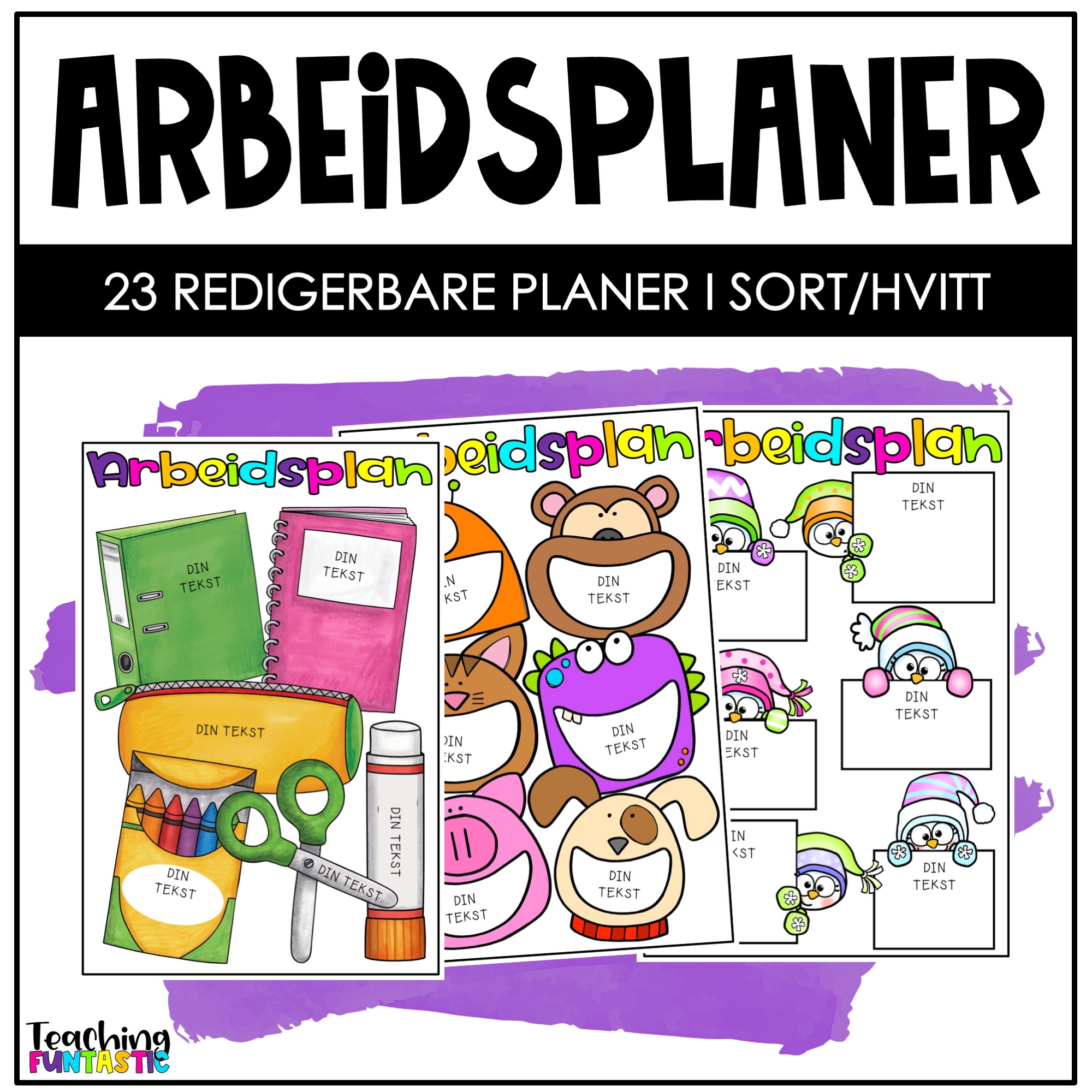 Arbeidsplaner - 23 Redigerbare planer i sort/hvitt