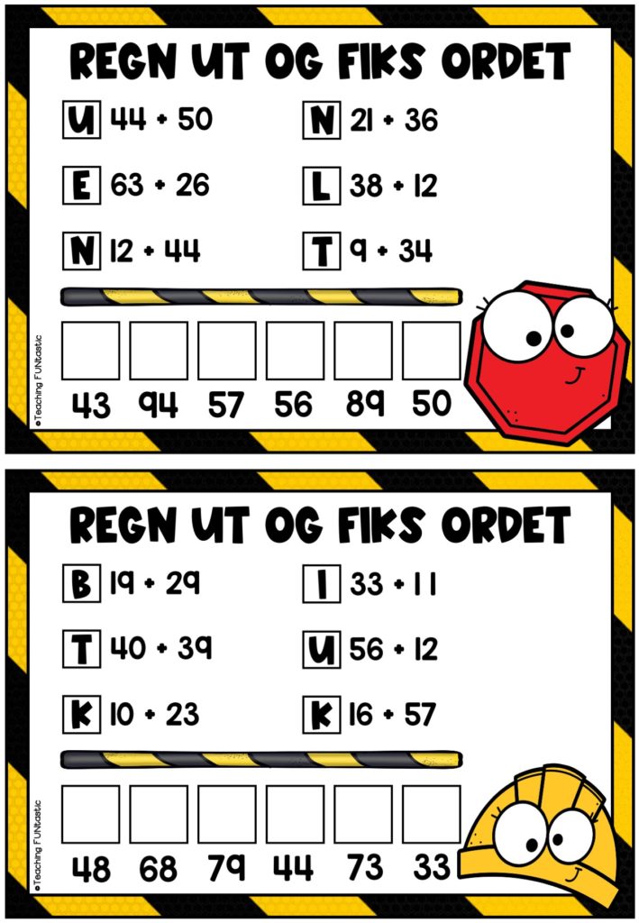 Regneoppgaver med addisjon og subtraksjon til 100 - Teaching Funtastic