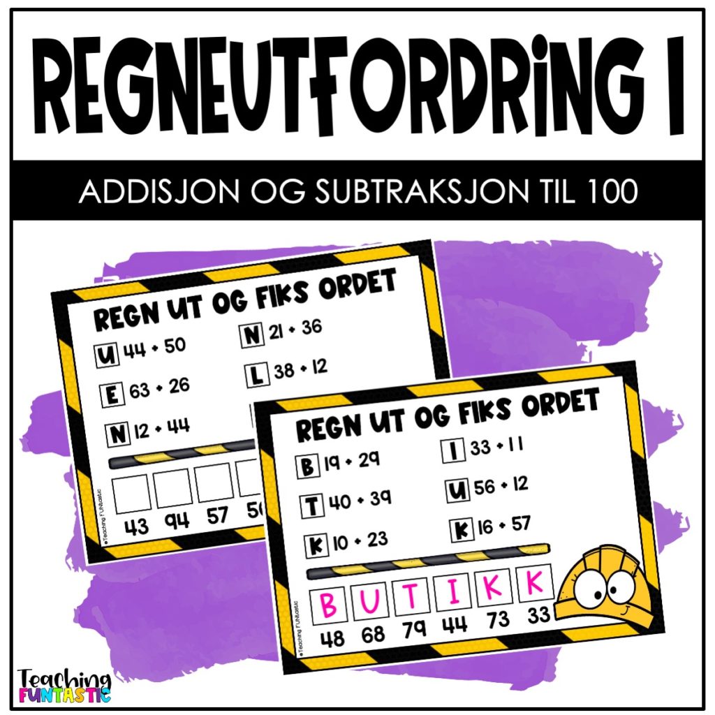 Regneoppgaver med addisjon og subtraksjon til 100 - Teaching Funtastic