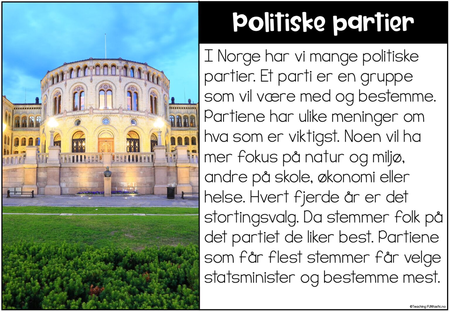 Partier Politiske partier - Les og lær med Faktakort | Teaching FUNtastic