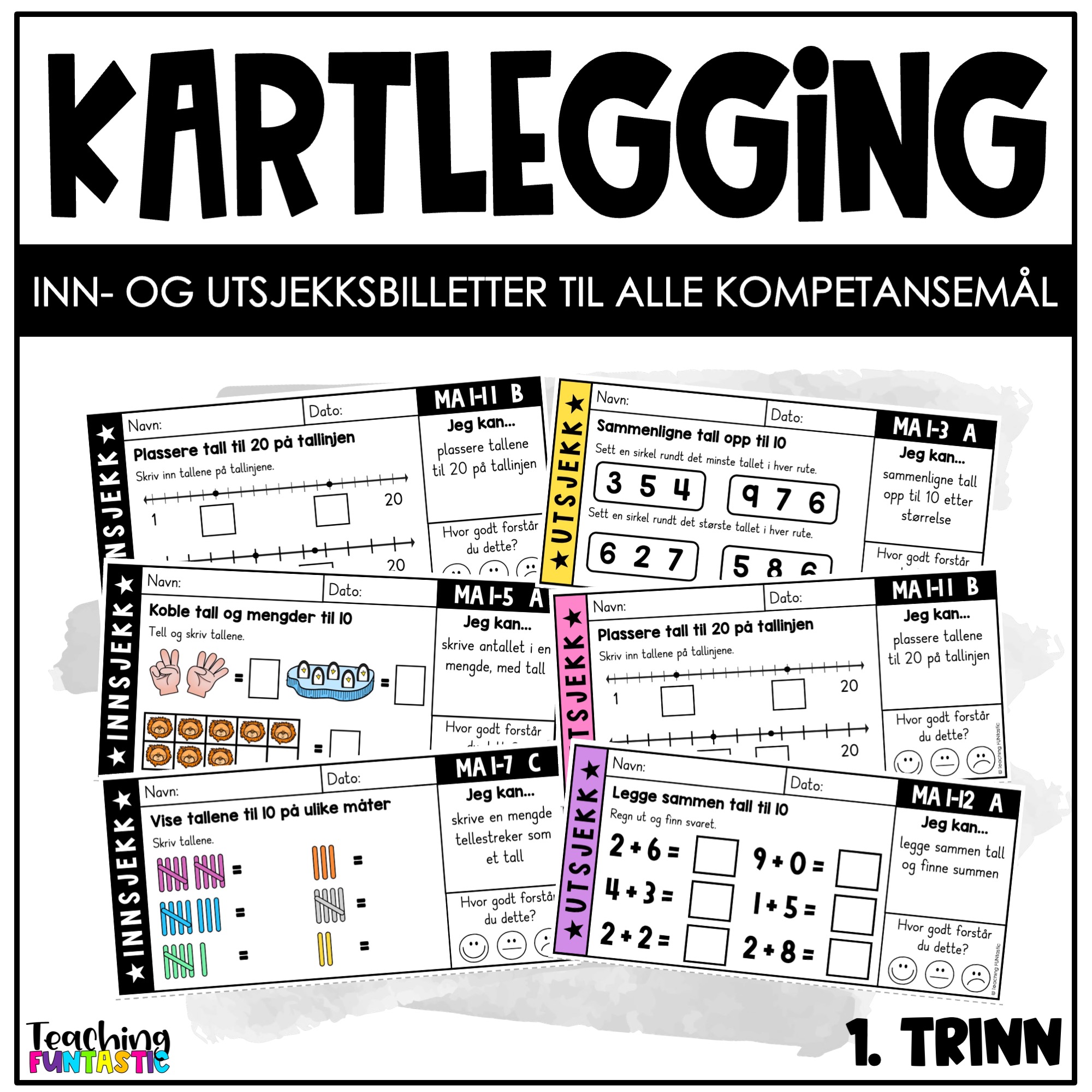 Inn- og utsjekksbilletter for enkel kartlegging i matematikk på 1. trinn
