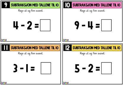 Oppgavekort matematikk – Subtraksjon med tallene til 10 - Teaching ...