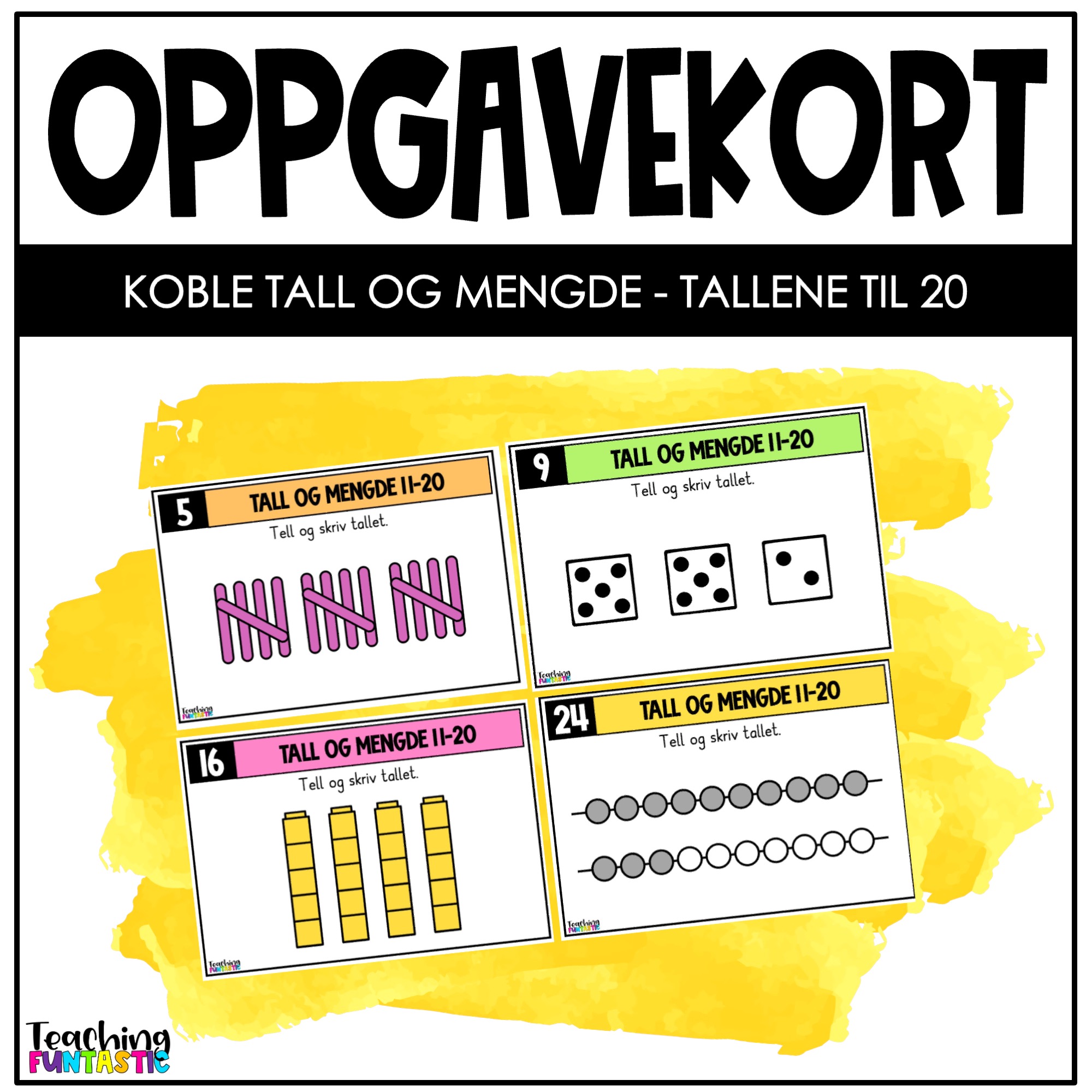 oppgavekort 1. trinn matematikk koble tall og mengde til 20
