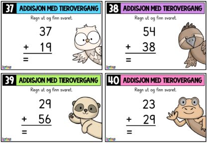 Oppgavekort matematikk – Addisjon med tallene til 100 - Teaching Funtastic