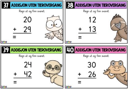 Oppgavekort matematikk – Addisjon med tallene til 100 - Teaching Funtastic