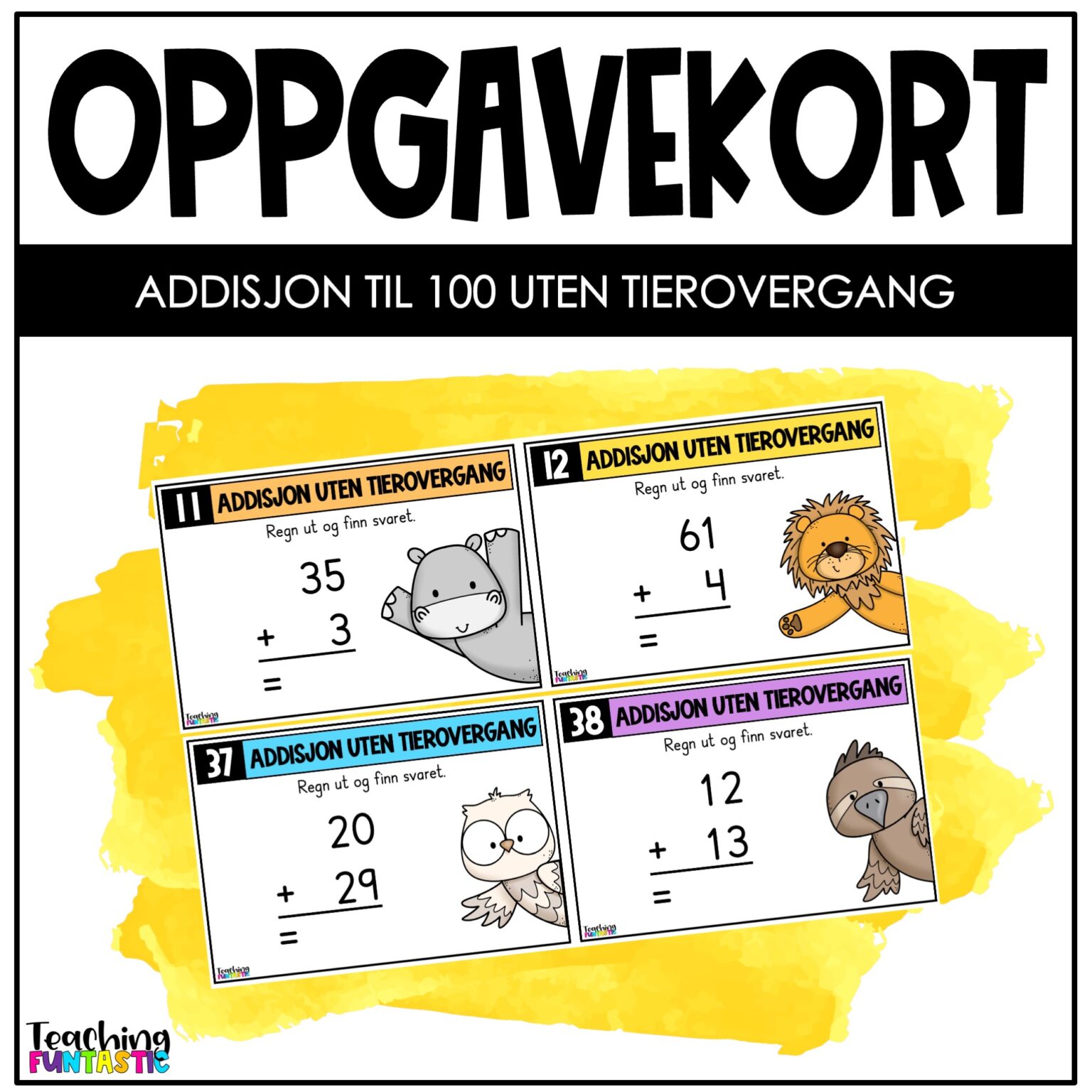 Oppgavekort matematikk – Addisjon med tallene til 100 - Teaching Funtastic
