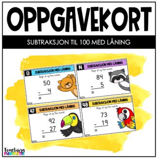 oppgavekort matematikk subtraksjon til 100 med låning