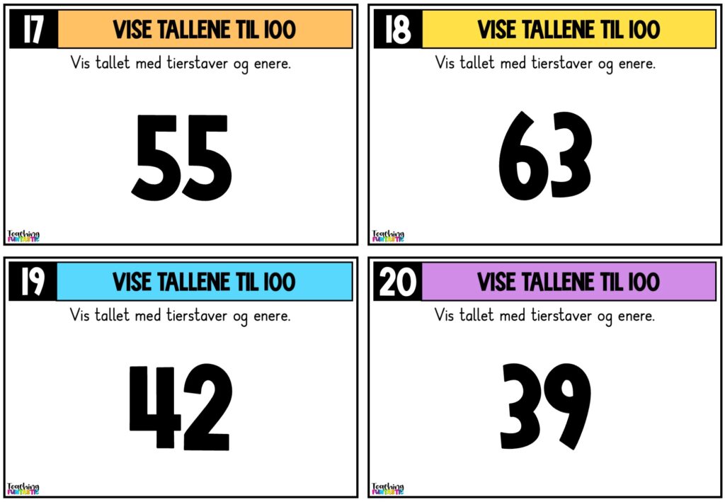 Oppgavekort matematikk – Representere tall til 100 - Teaching Funtastic