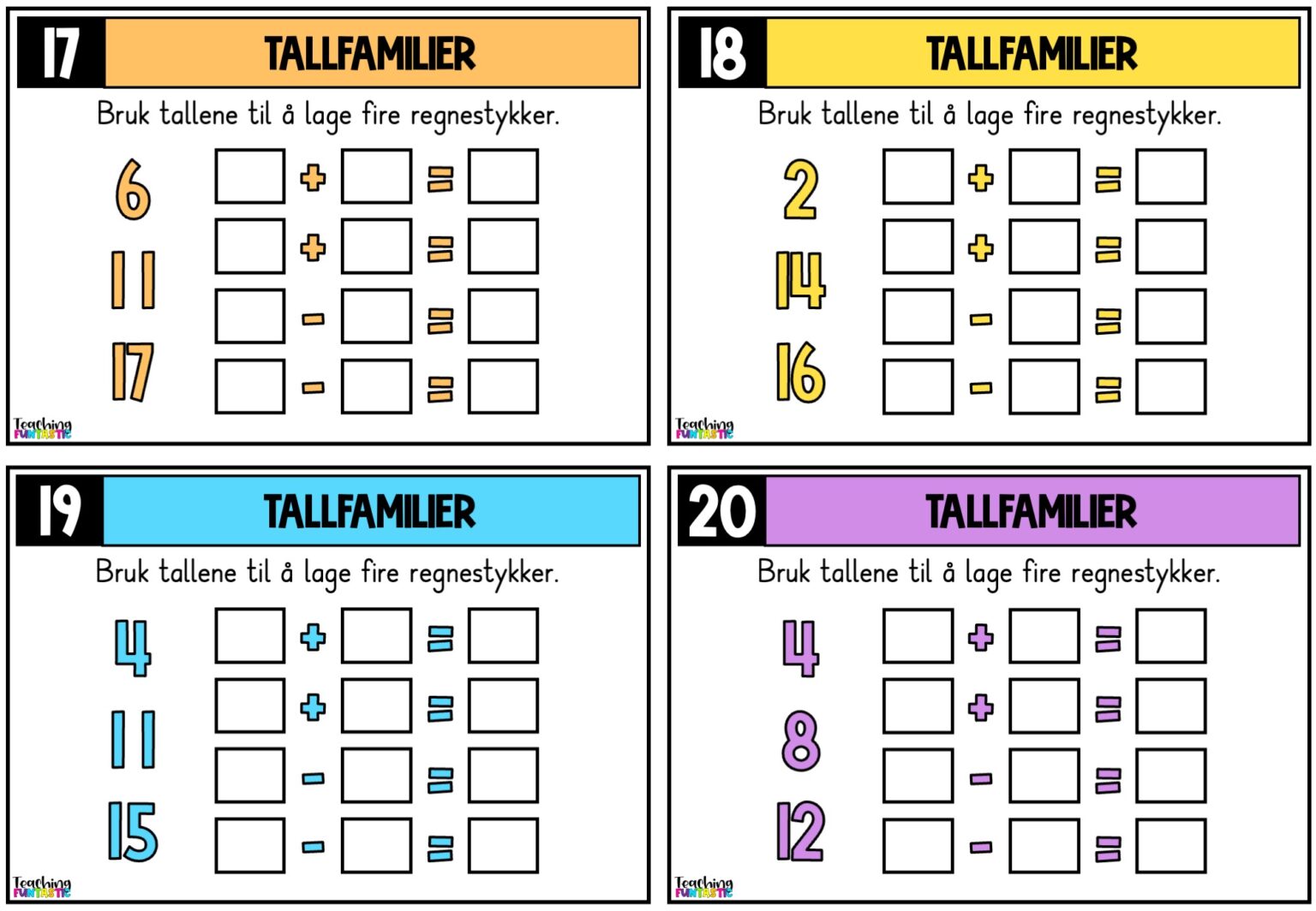 Oppgavekort matematikk for 2.trinn - Teaching Funtastic