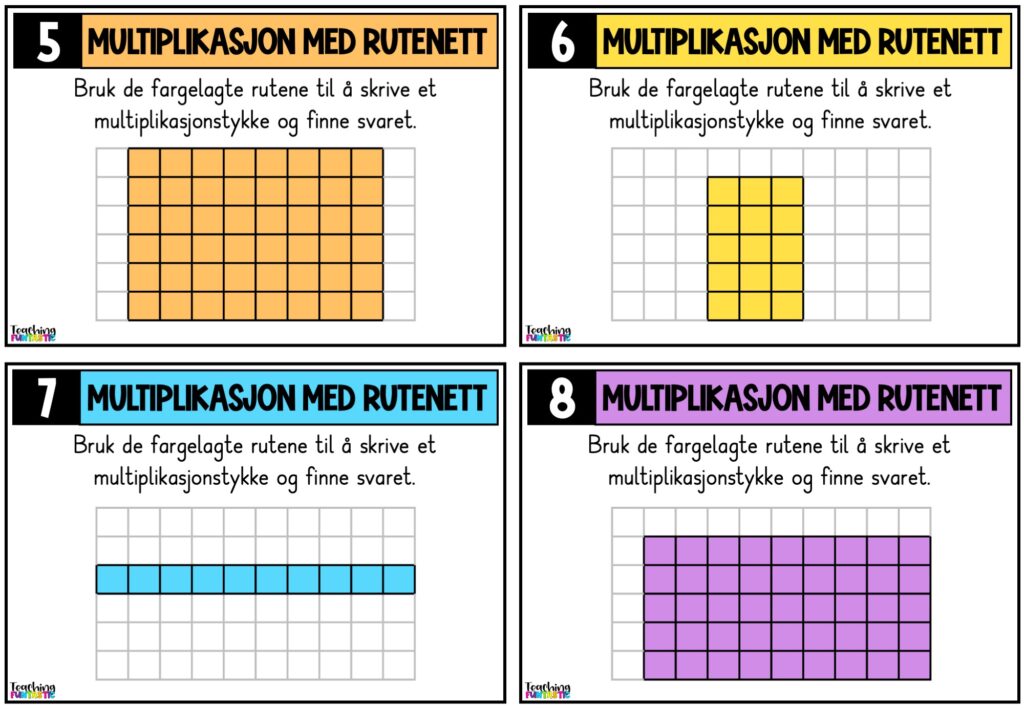 Oppgavekort matematikk – Representere multiplikasjon - Teaching Funtastic