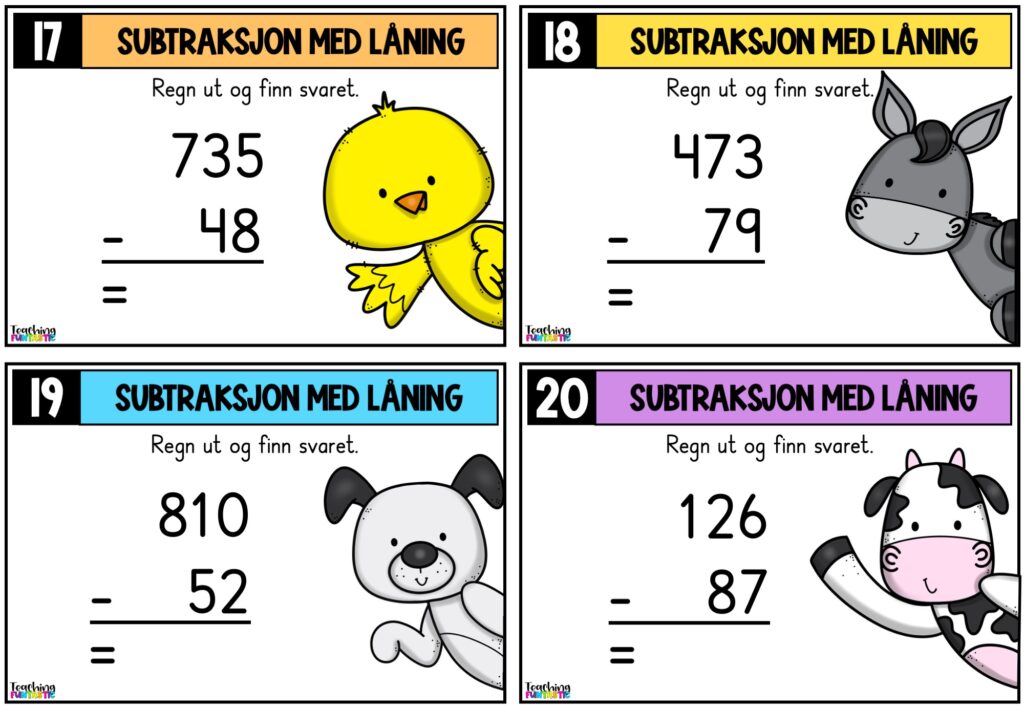 Oppgavekort matematikk for 3. trinn - Teaching Funtastic