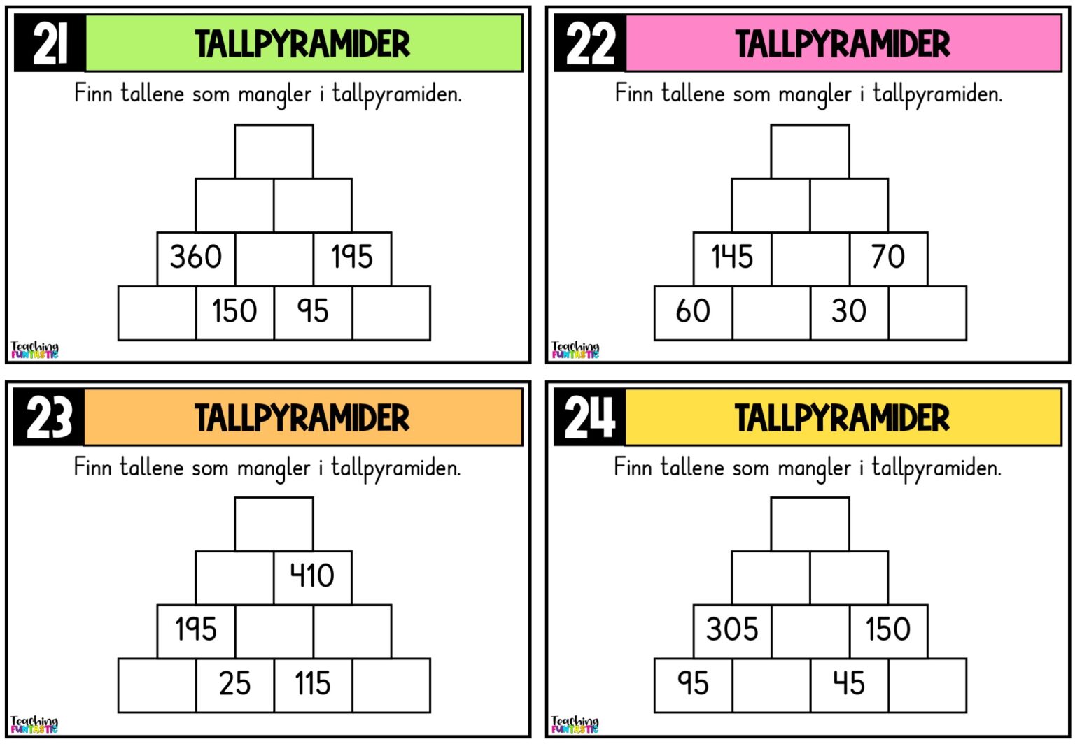 Oppgavekort matematikk for 3. trinn - Teaching Funtastic